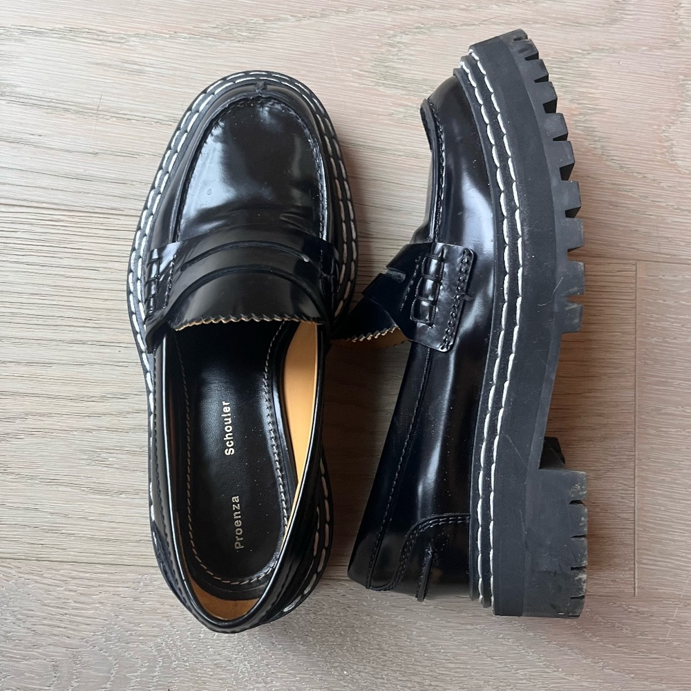 Proenza Schouler Black Patent Leather Lug Sole Loafers